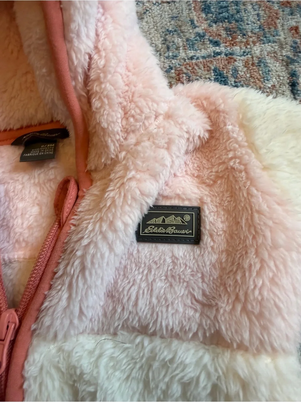 Eddie Bauer Plush Two-Tone Sherpa Jacket in Pink & Cream